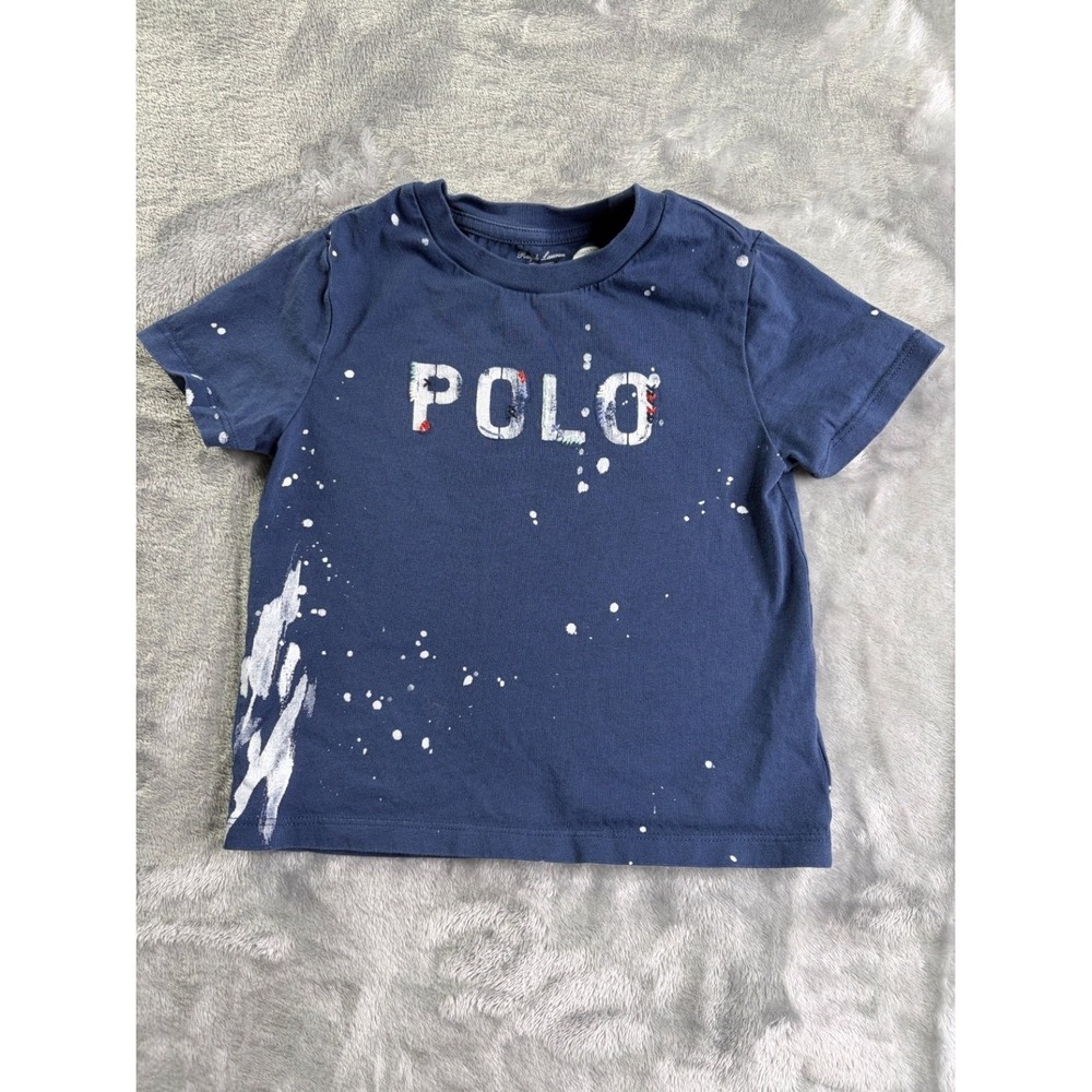 Ralph Lauren Polo Paint Splatter T-Shirt Toddler Boys 24M Blue Cotton Used